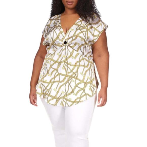 Michael Kors Women's White Logo Chain Short Sleeve Blouse Top Plus Size 3X NWT - Picture 1 of 11